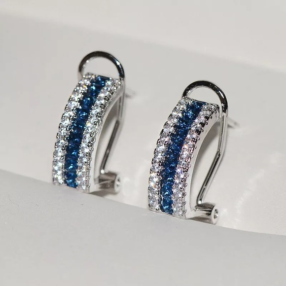 Jewelry - Sterling Silver Blue Diamond Omega Studs